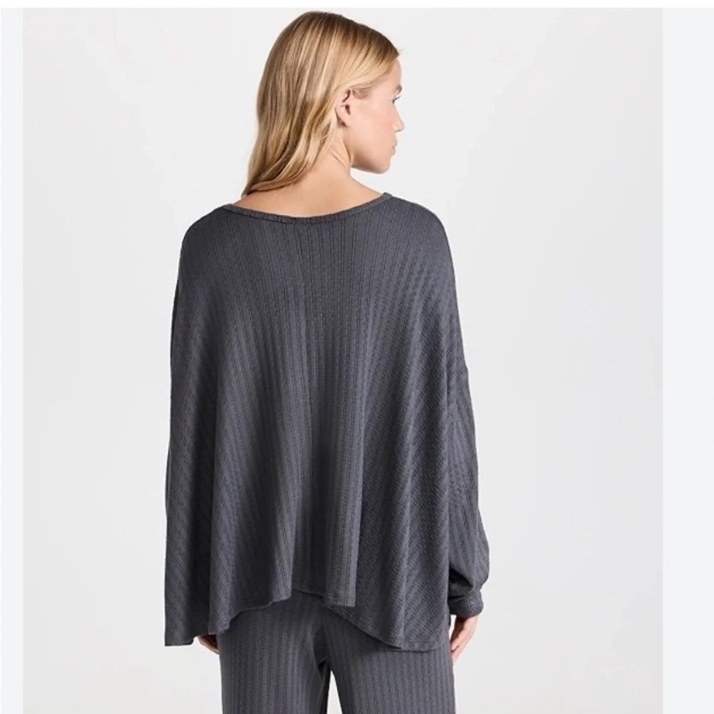 Women's Long Sleeve Waffle Lounge top - Charcoal - Picture 3 of 7